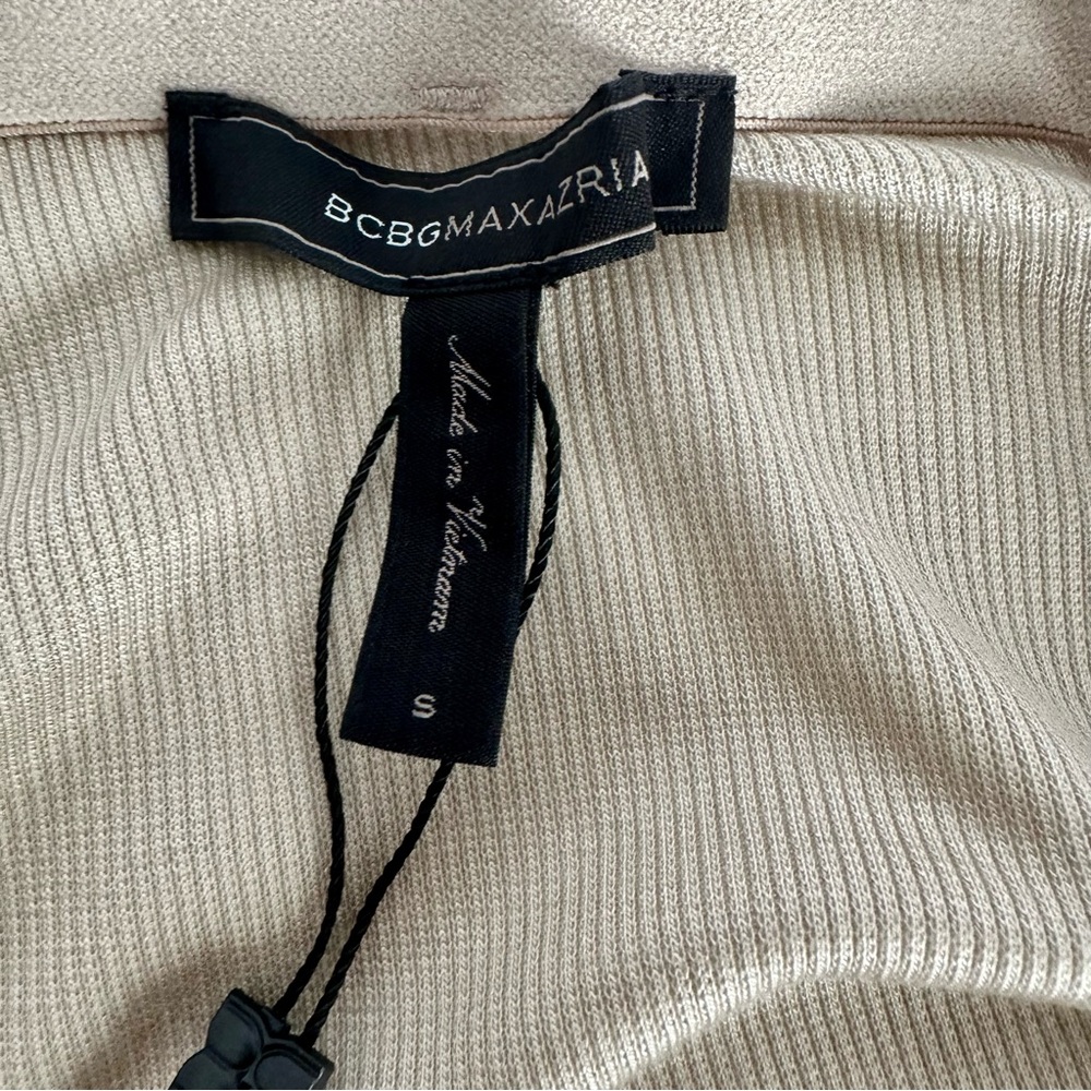 BCBGMAXAZRIA Logan Ribbed Stretch Maxi Skirt Side Curve Tall Girlies 42 Beige SM - Picture 10 of 17